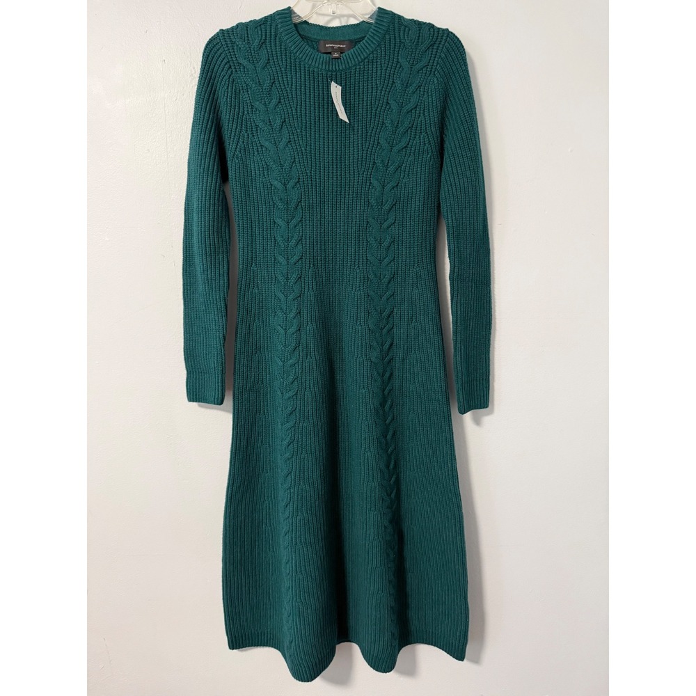 Banana Republic Green Cable Knit Midi Sweater Dress Long Sleeve Small NWT 844204